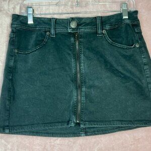 American Eagle Outfitters Womens Denim Distressed Black Jean Zip Up Skirt Size 8